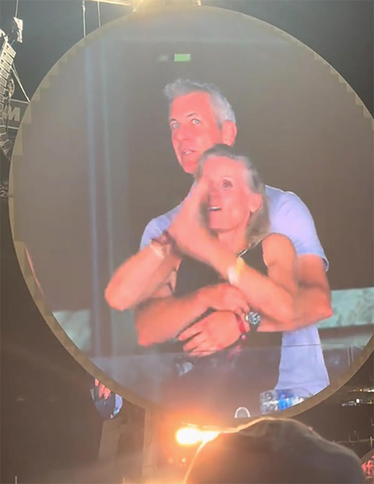Once the couple noticed they were on the jumbotron, the CEO immediately ducked out of view while Cabot hid her face in apparent embarrassment. Grace Springer via Storyful