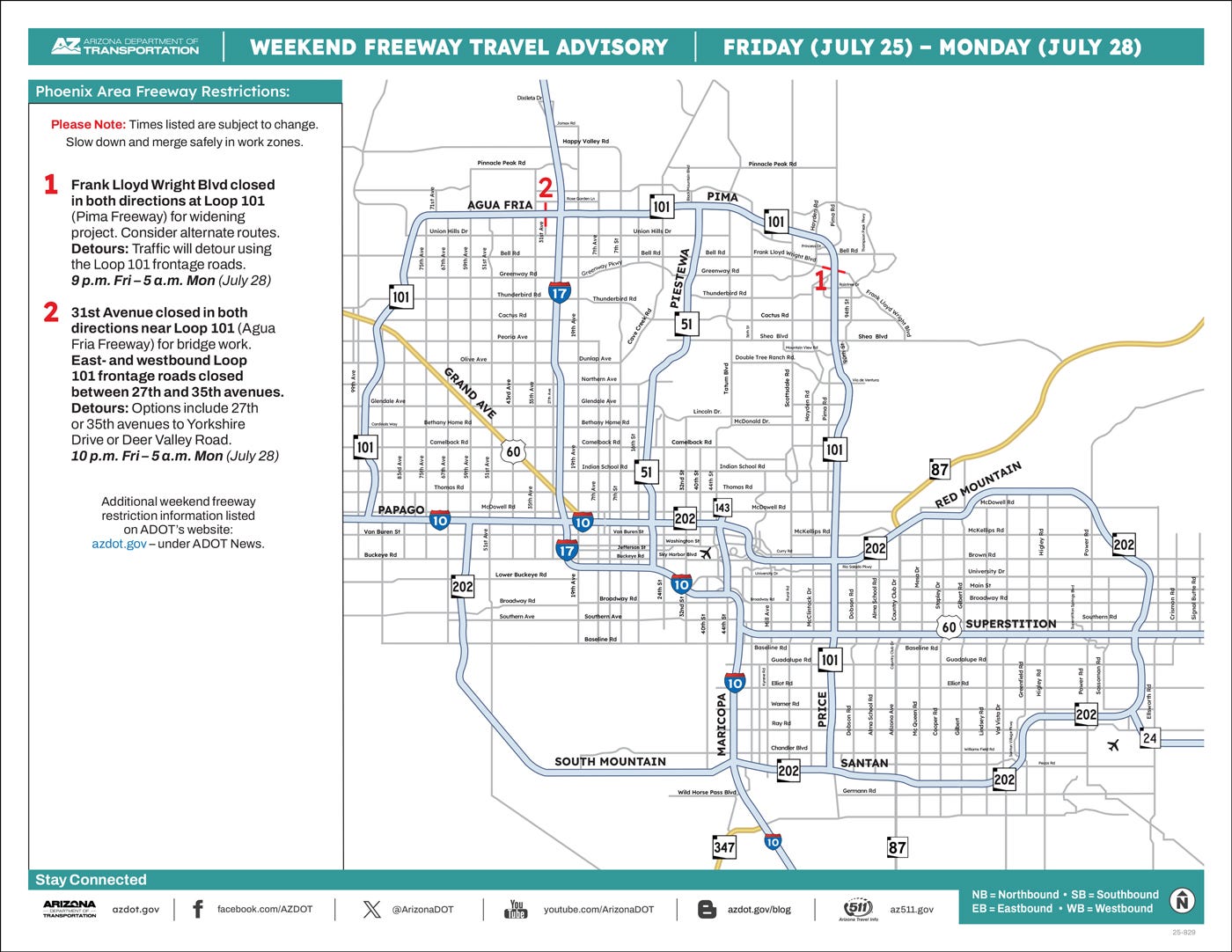 Watch out for these weekend closures along Loop 101 in metro Phoenix