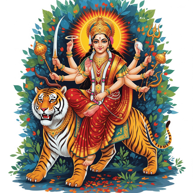Durga's fierce power, protecting her sacred realm.