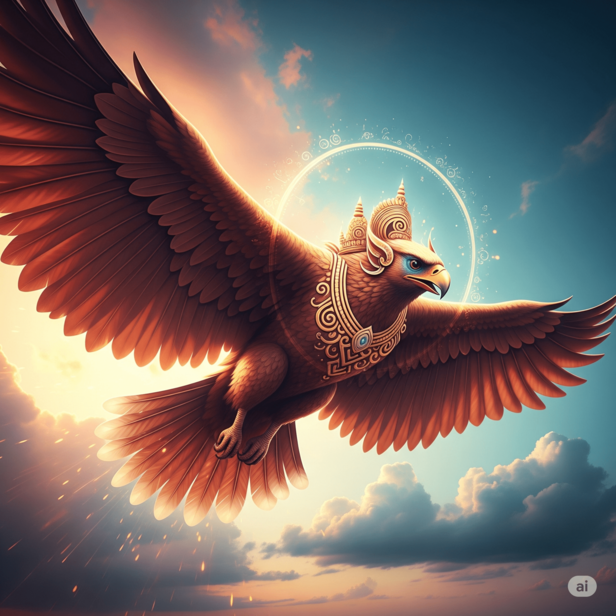 Soaring high, Garuda, king of the heavens.