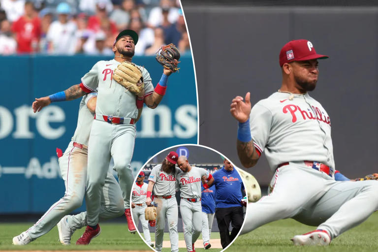 Edmundo Sosa exits Phillies-Yankees game after scary collision