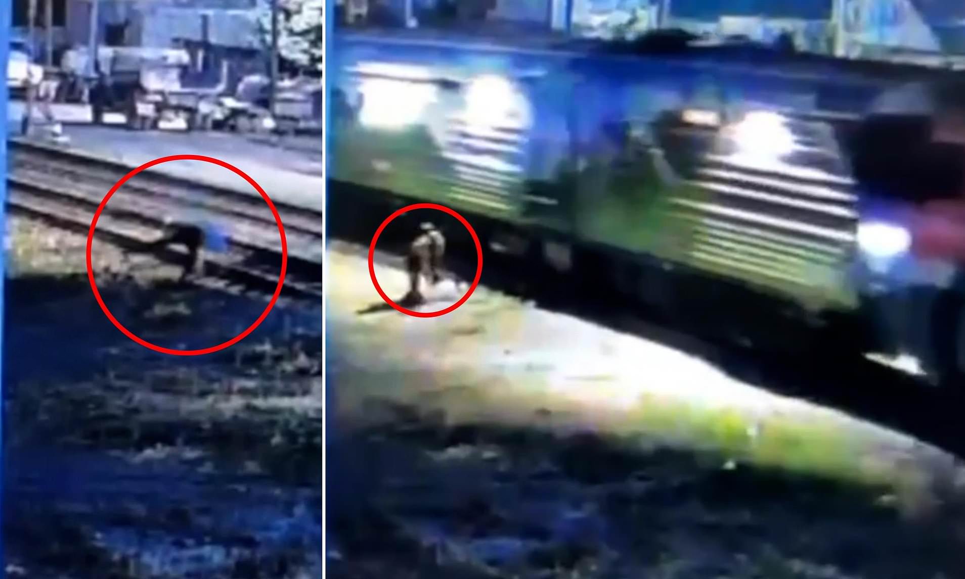 Breathtaking moment hero dashes in front of train just in time to save ...