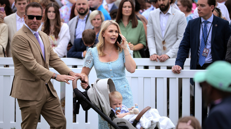 White House Press Secretary Karoline Leavitt and her husband Nicholas Riccio arriving to the White House Easter Egg Roll on the South Lawn of the White House