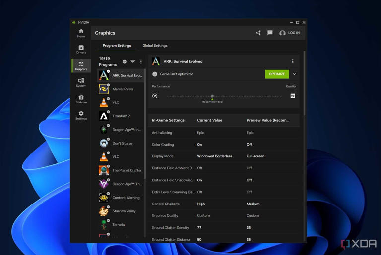 graphics settings for games in the nvidia app