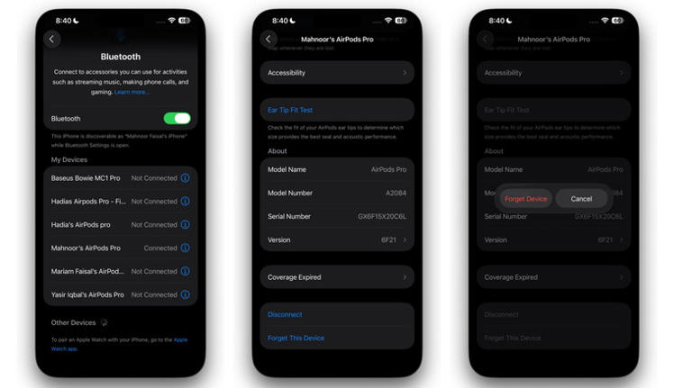 Resetting AirPods by forgetting the device