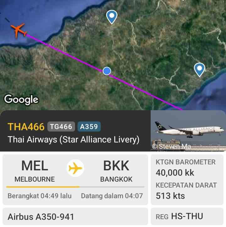 Thai Airways Gunakan A350-941 untuk Rute Melbourne-Bangkok Tertangkap Radar Hari ini
