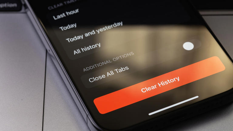 a smartphone with the Clear History button on screen