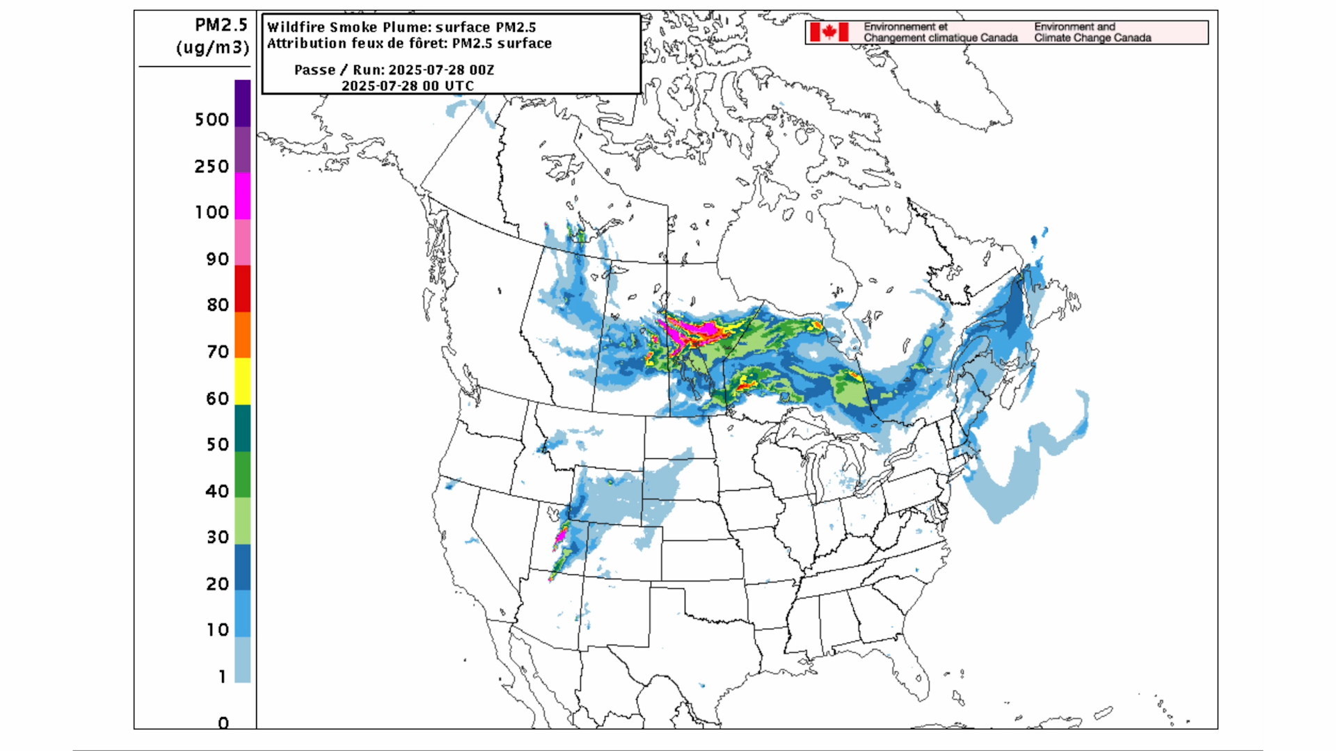 Large swath of wildfire smoke moves -