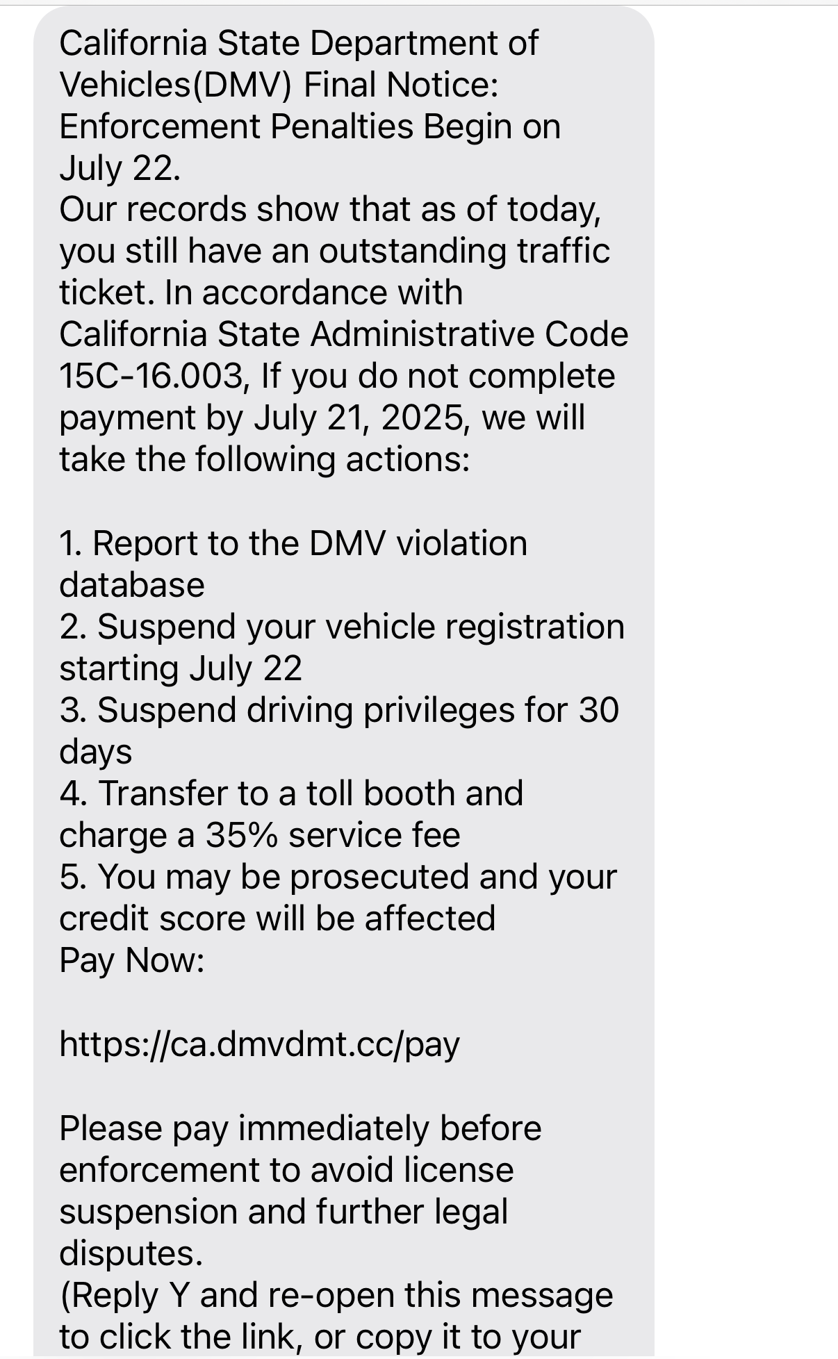 California DMV warns against text scam that cites fake code 15C16.003