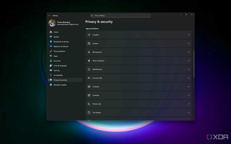 Windows 11 App Permissions under Privacy and Security