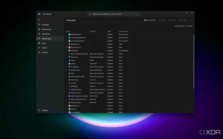 Startup Apps section Task Manager