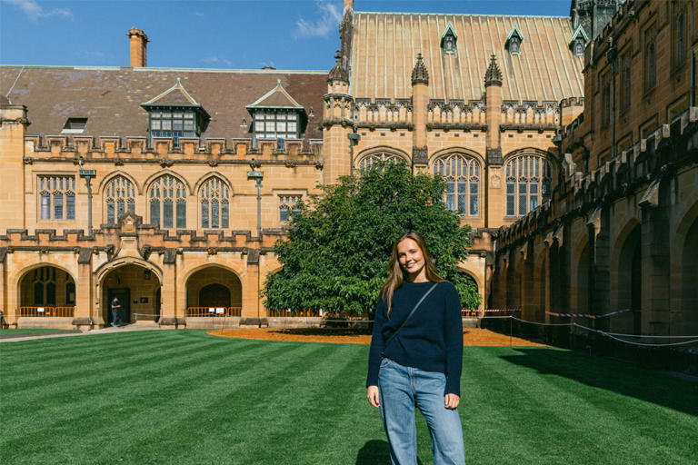 Prinsesse Ingrid Alexandra på universitetsområdet ved Universitetet i Sydney.Foto: Raquel Pires Photography / Det kongelige hoff
