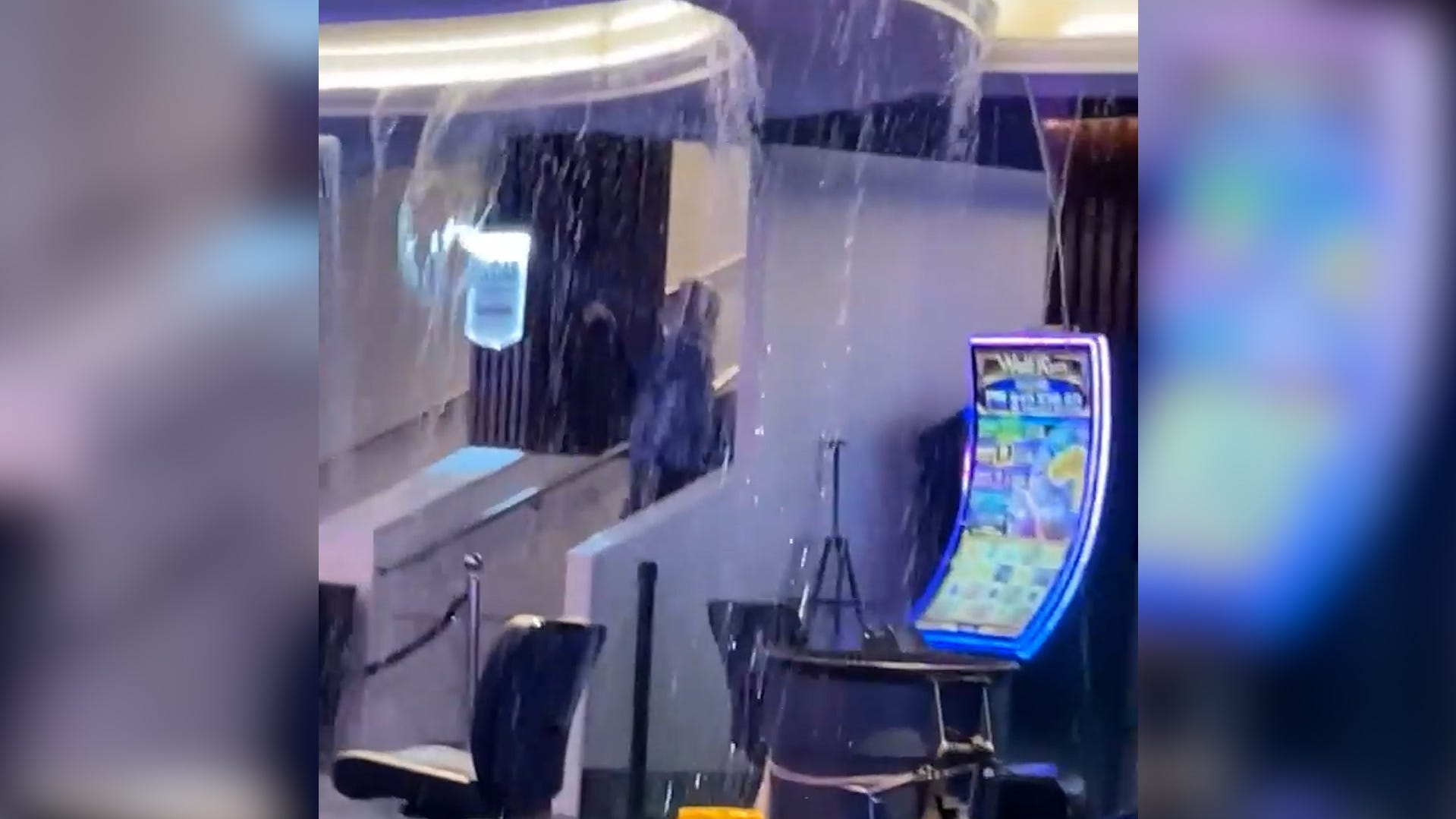 Severe thunderstorm drenches slot machines inside Reno, Nevada casino