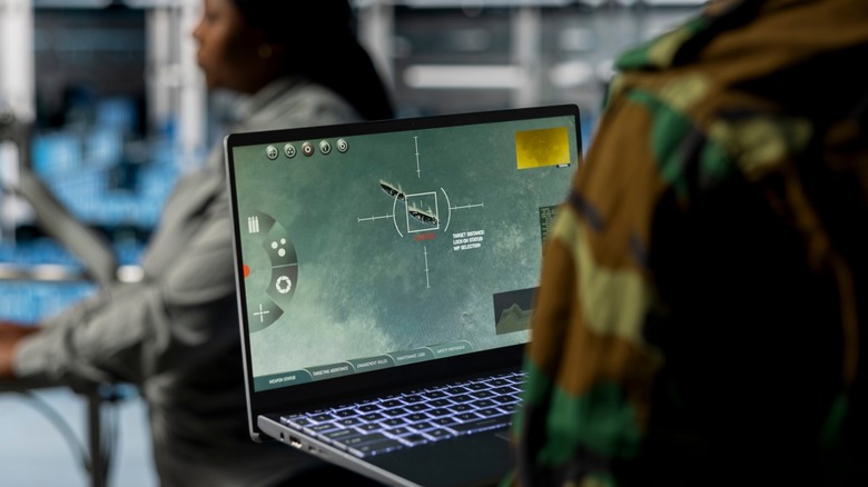 Close up of military officer in data center