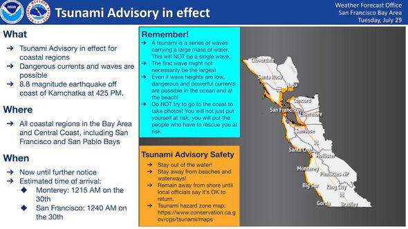 When is the tsunami expected to hit california