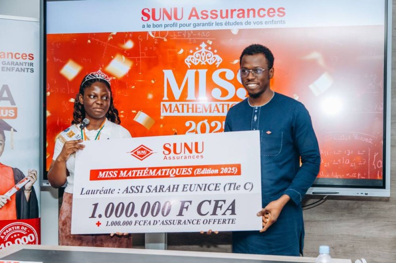 Miss Mathématiques 2025: Sunu Assurances Vie remet un million de Fcfa et un an d’assurance à Mlle Assi Sarah Eunice