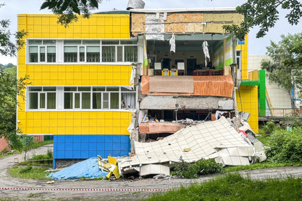 A kindergarten damaged by the earthquake in the Kamchatka Peninsula in Russia.
