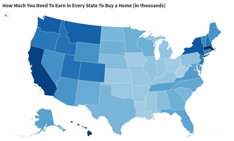 Map shows how much money you need to earn to buy a home in each state