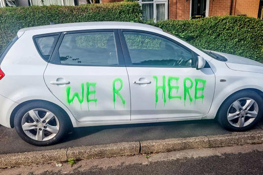 Spray paint on a car in the Overslade area of Rugby
