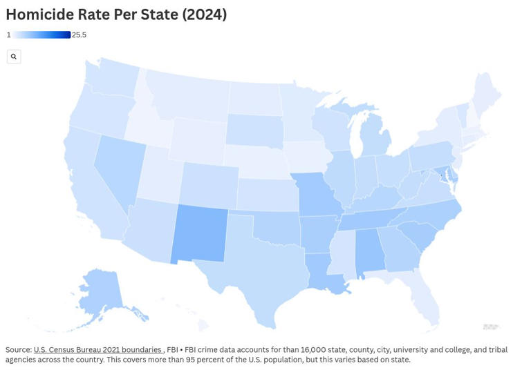 Map shows homicide rates in every state