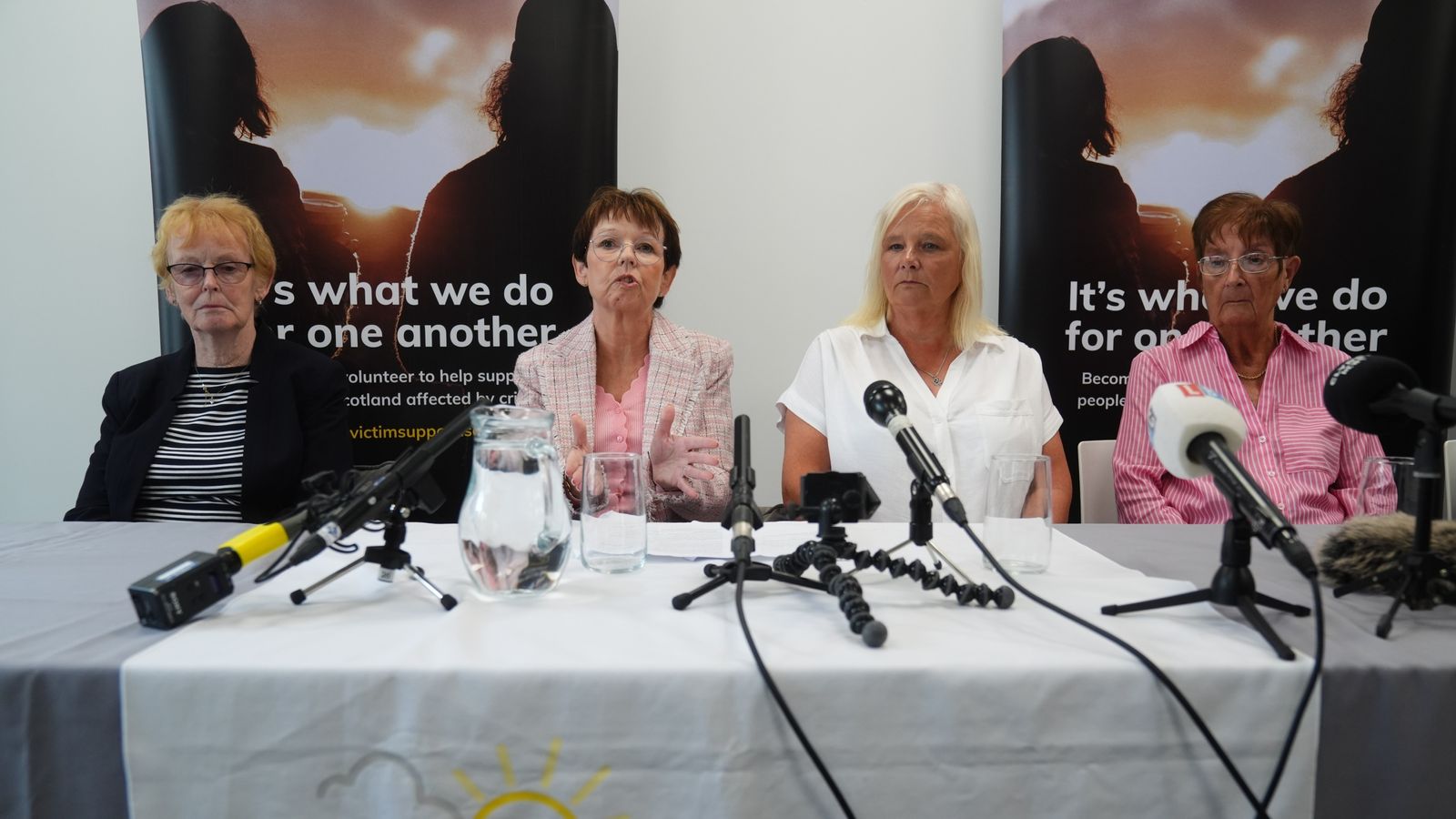 (L-R) Isabelle Thompson and Carol Gillies, the mum and sister of Arlene Fraser, alongside Gail Fairgrieve and Sylvia Pilley, the sister and mum of Suzanne Pilley. Pic: PA
