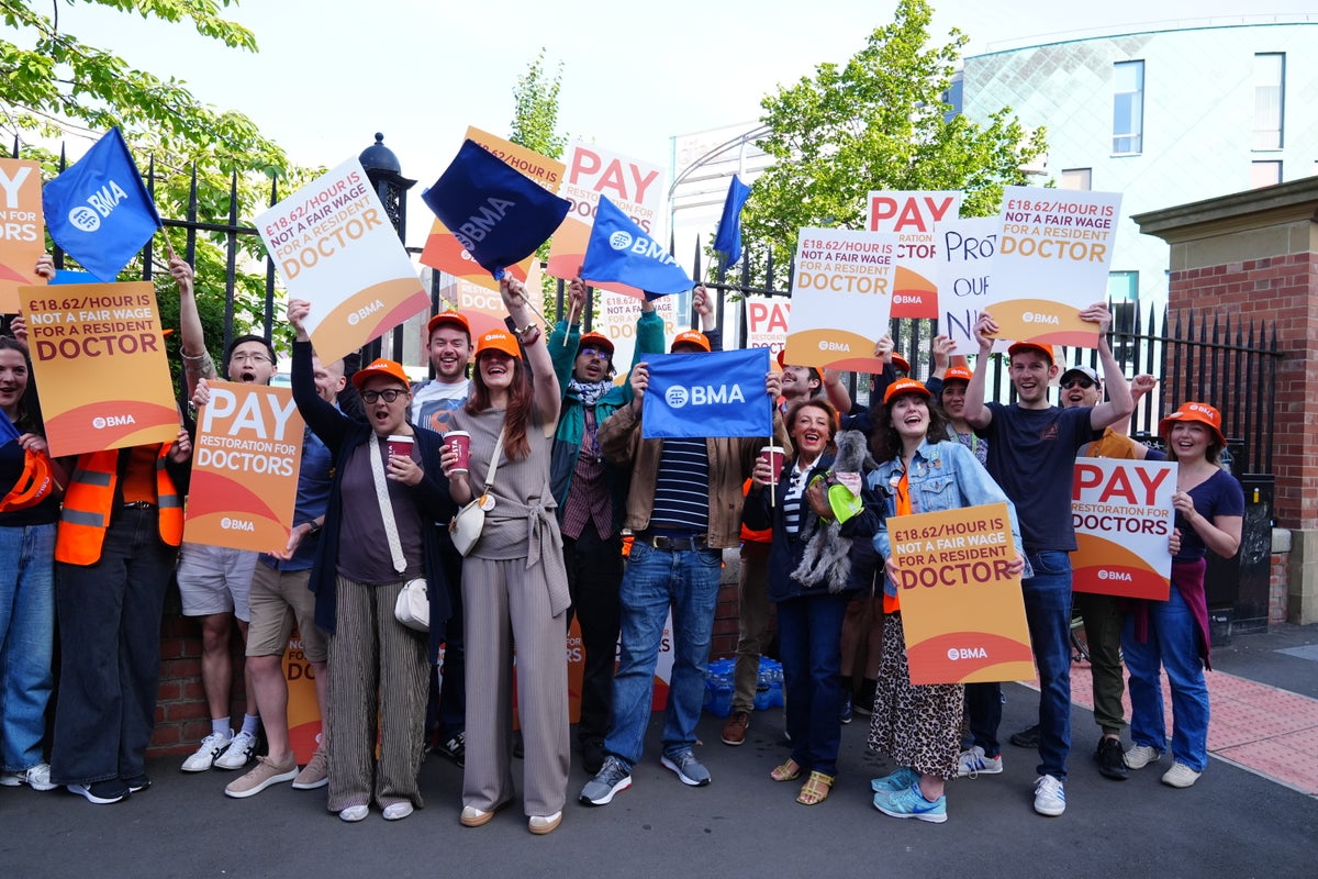 Resident doctors on the picket line outside Royal Victoria Infirmary in Newcastle - PA Wire