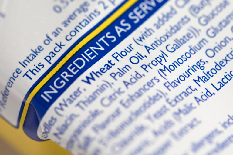 The ingredients on a packet of instant noodles (Getty)