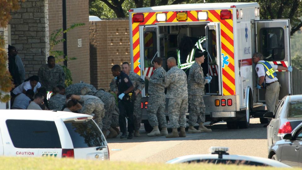 First responders treat the wounded at Fort Hood after the 2009 mass shooting. - Jeramie Sivley/US Army/Reuters