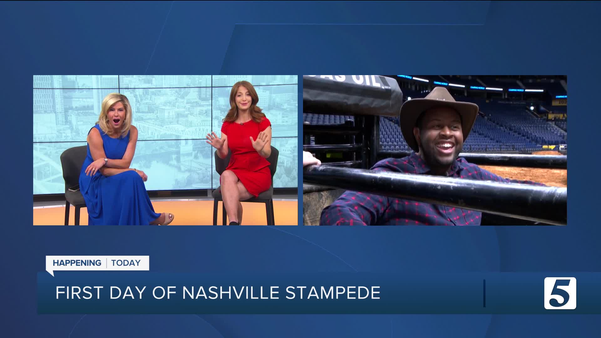 Reporter gets on rodeo bull ahead of Nashville Stampede event