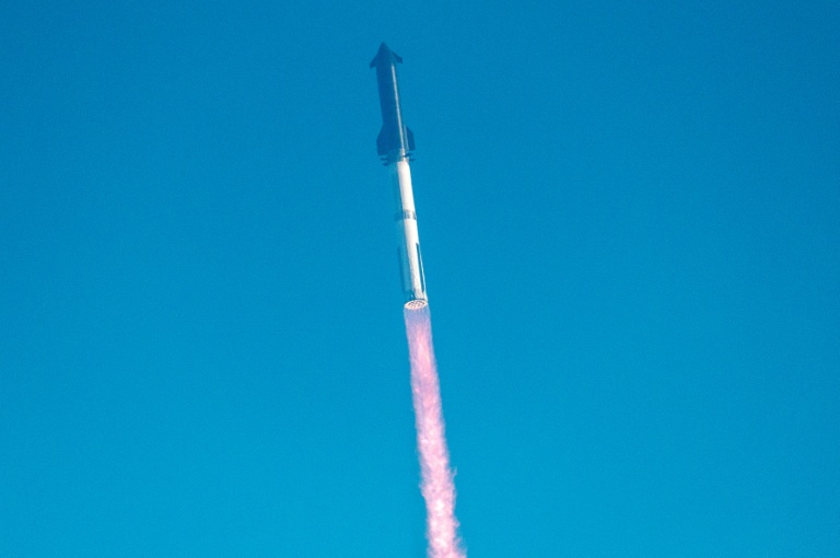 The Starship rocket pictured before exploding during a test flight in late May, 2025