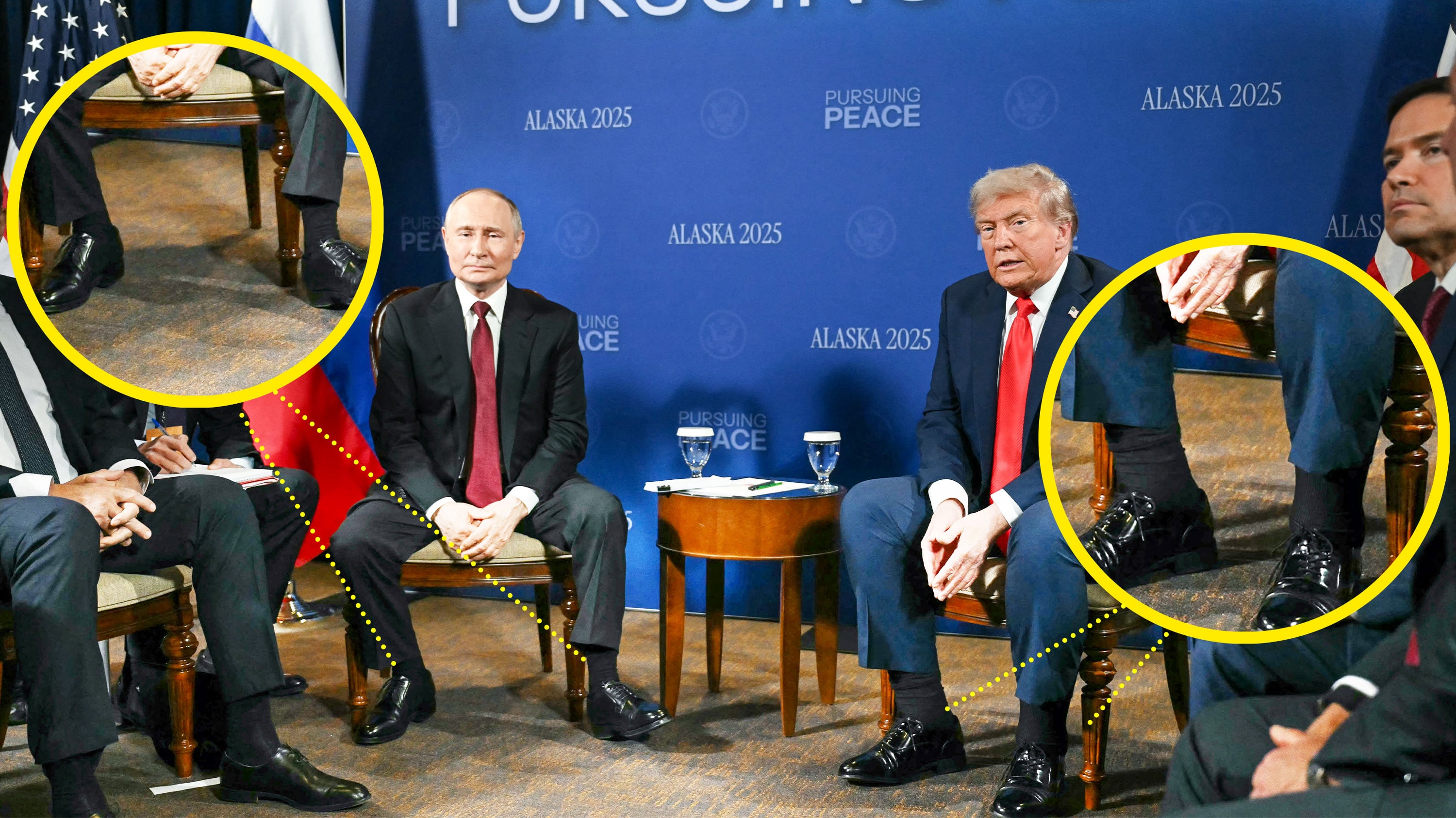 One treatment for cankles—particularly following a long, cross-country flight to Alaska for a geopolitical summit, could be decompression socks. / Photo Illustration by The Daily Beast/Getty