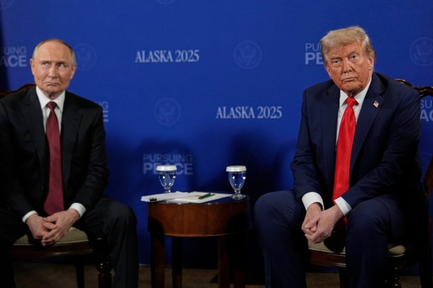 President Donald Trump meets with Russia's President Vladimir Putin Friday, Aug. 15, 2025, at Joint Base Elmendorf-Richardson, Alaska. (AP Photo/Julia Demaree Nikhinson)