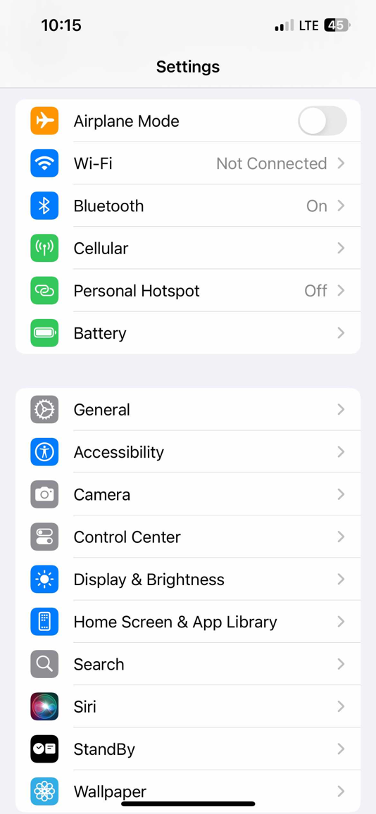 An iPhone's settings menu.