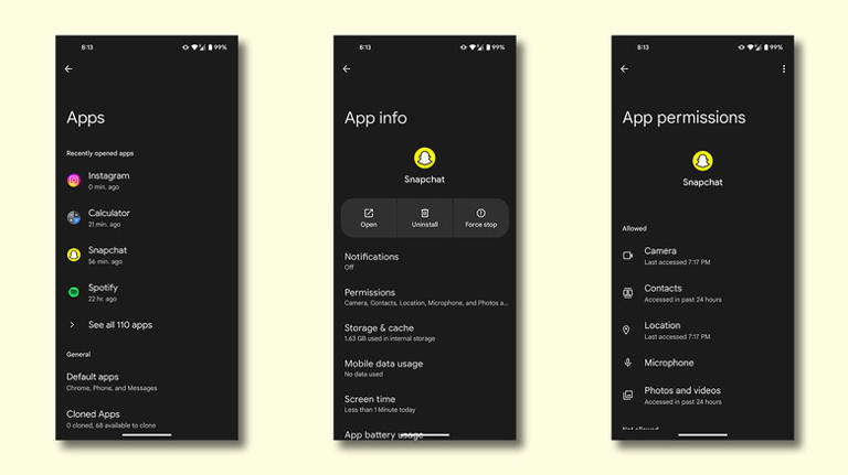 Disabling permissions for an app on Android