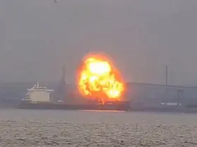 Explosion rocks cargo ship near Baltimore bridge collapse site