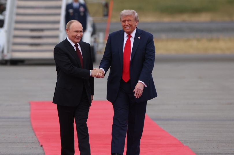 U.S. President Donald Trump and Russian President Vladimir Putin meet for their summit on the war in Ukraine, at U.S. Air Base on August 15, 2025, in Anchorage, Alaska, United States