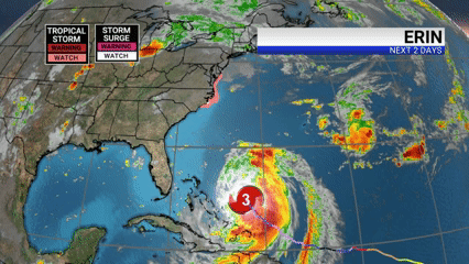 Category 3 Hurricane Erin threatening North Carolina coast