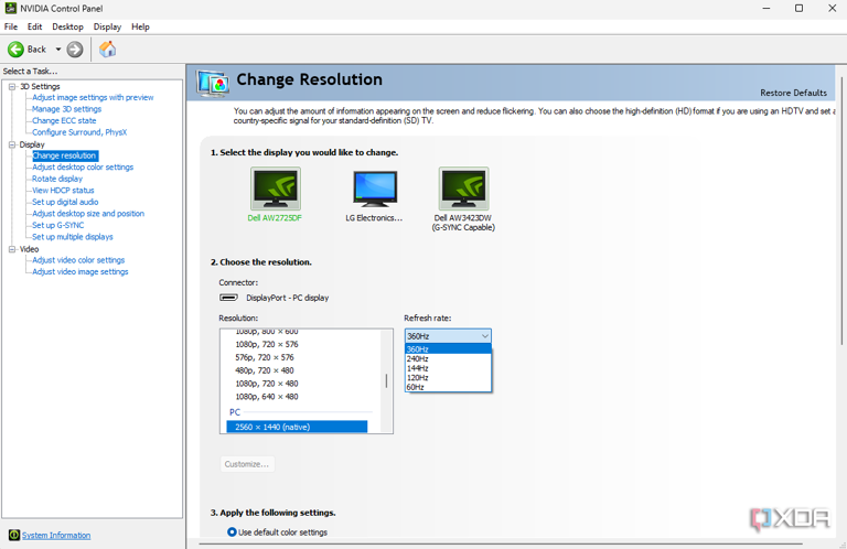 Nvidia Control Panel Refresh Rate menu