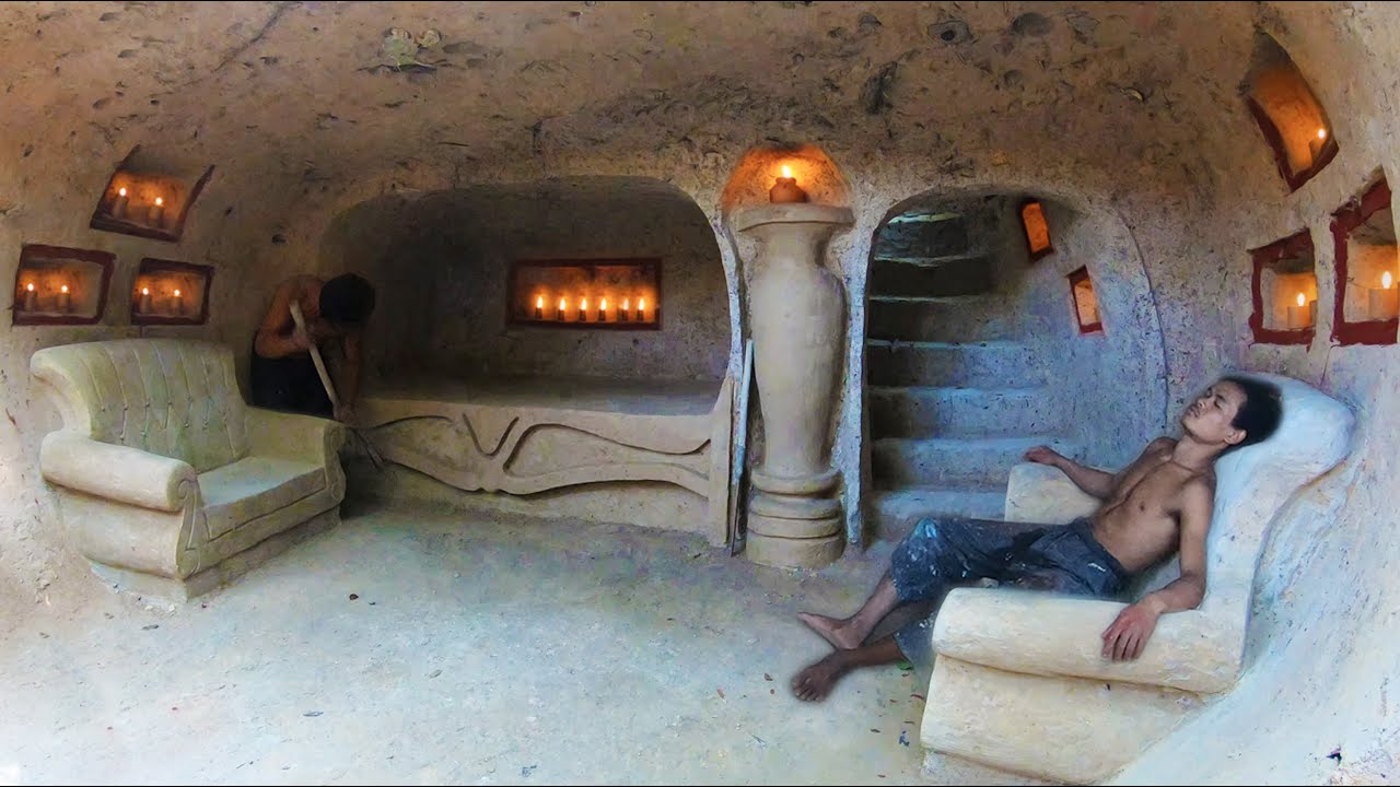 A secret man cave of stone and clay that looks like a luxury hideaway ...
