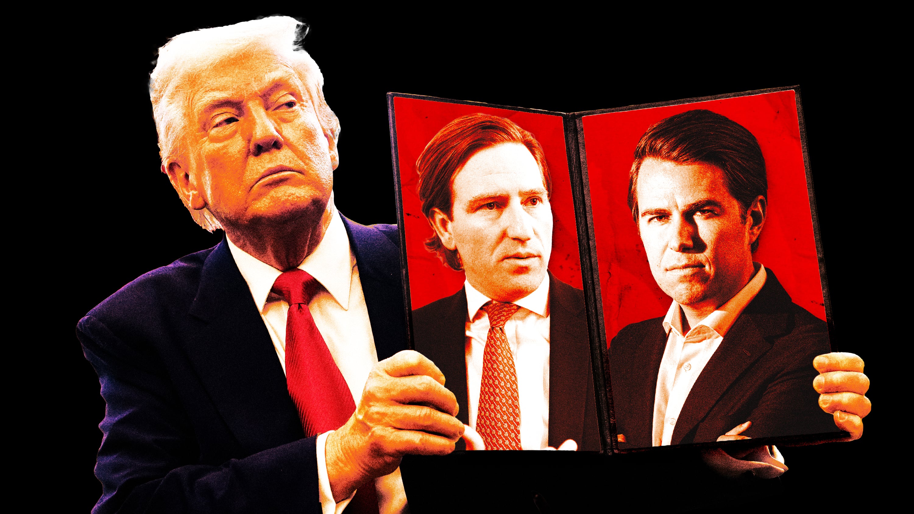 Miles Taylor (in insert, R) was one of the former government officials who Trump singled out in an executive order stripping them of their security clearances. Taylor has been critical of Trump since his time working in the first administration. / Photo Illustration by Thomas Levinson/The Daily Beast/Getty/Reuters