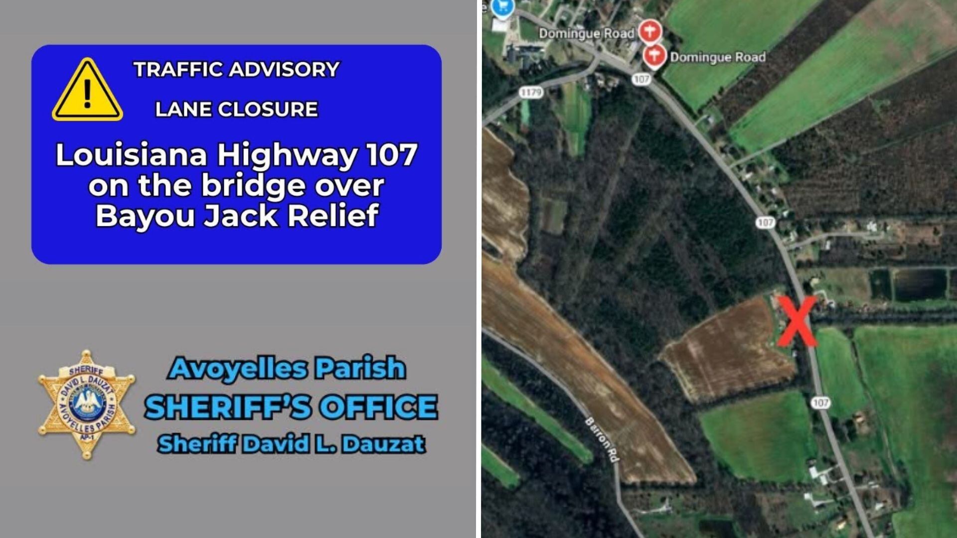 Lane closure announced for hwy 107 in avoyelles parish