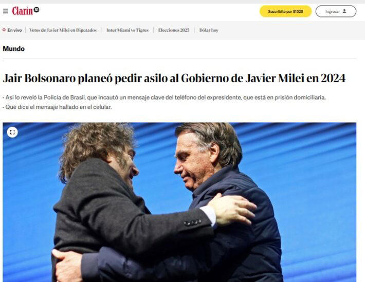 O jornal argentino Clarín explicou detalhes da minuta de asilo. Foto: Reprodução/Clarín