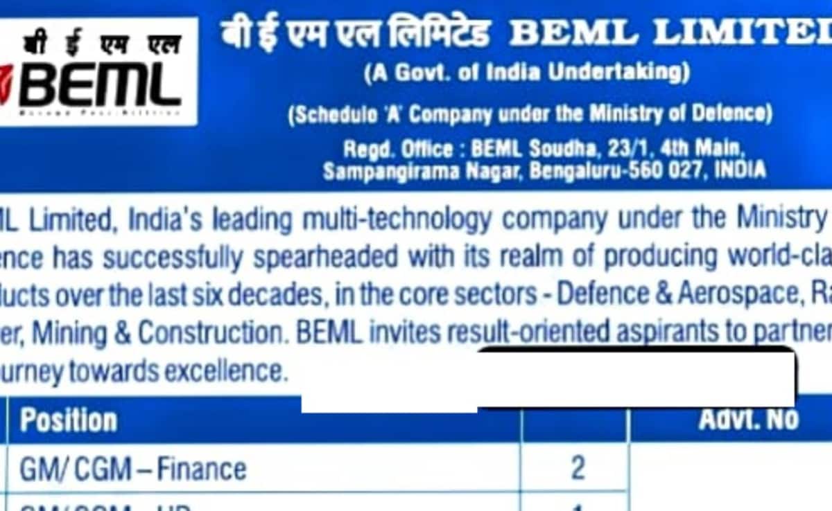 BEML Announces 682 Vacancies, Monthly Salary Up To Rs 2.6 Lakh