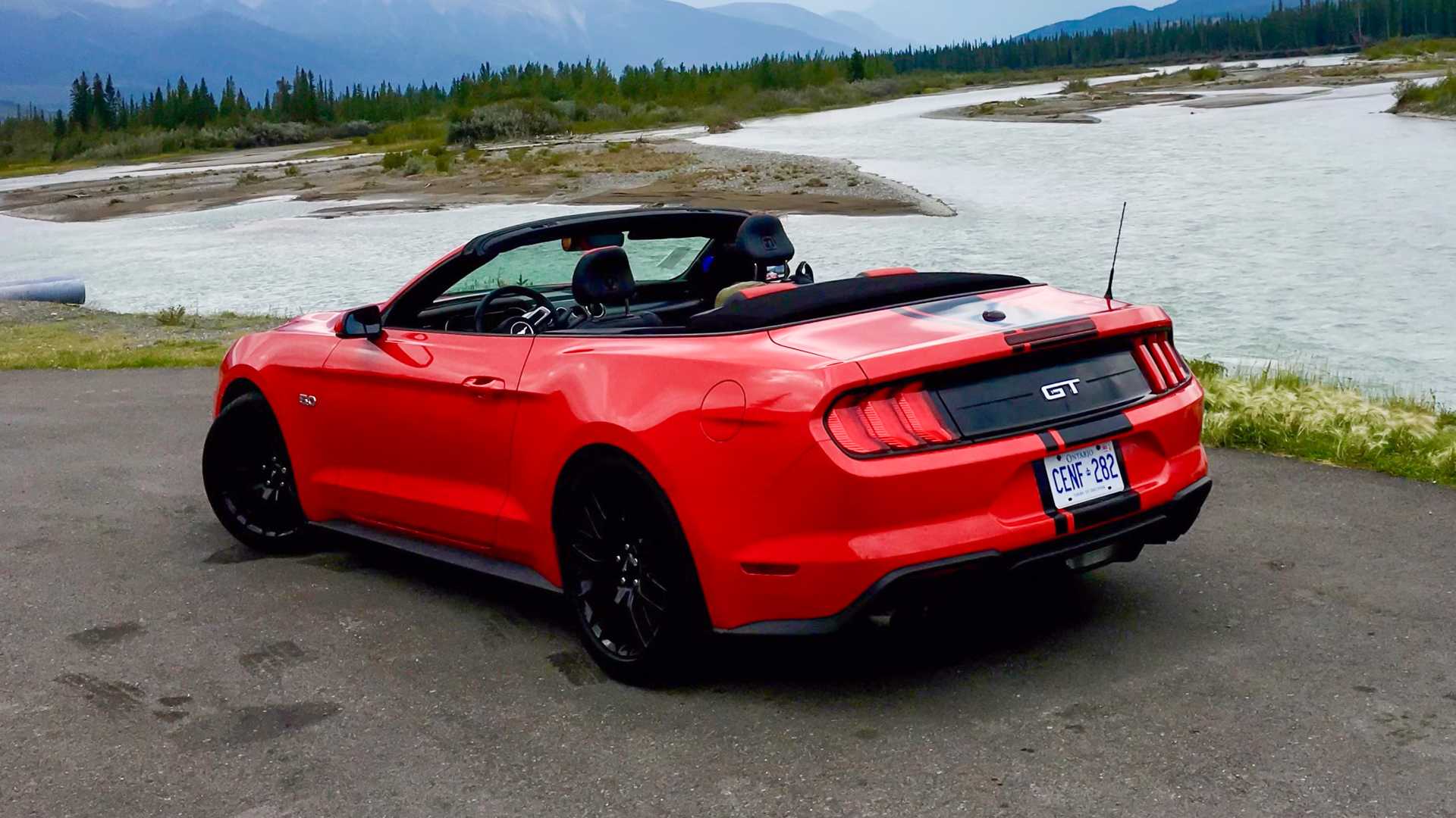 2019 Ford Mustang GT Convertible rear 3/4 roof down