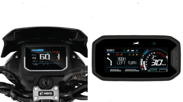 Hero Glamour X (L) vs TVS Raider (R) instrument panel