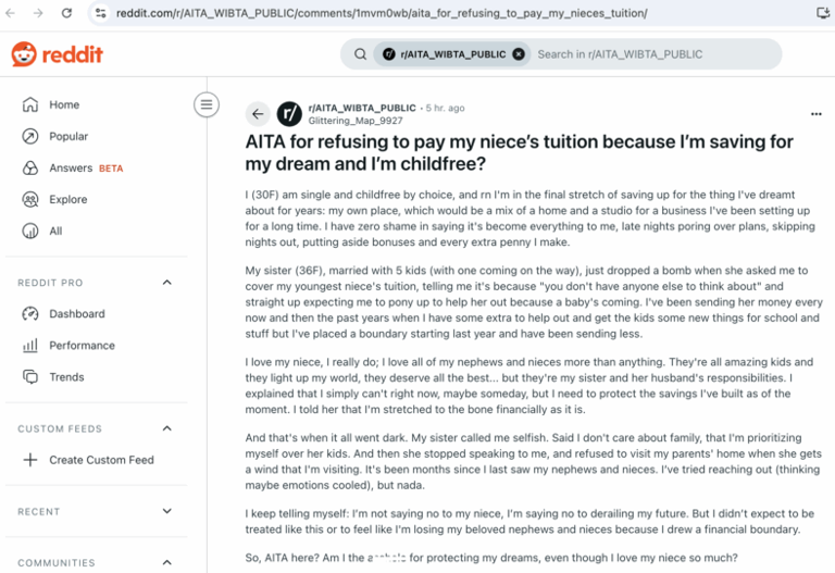 Her Sister Wants Her To Pay For Her Niece's College Tuition Since She's ...