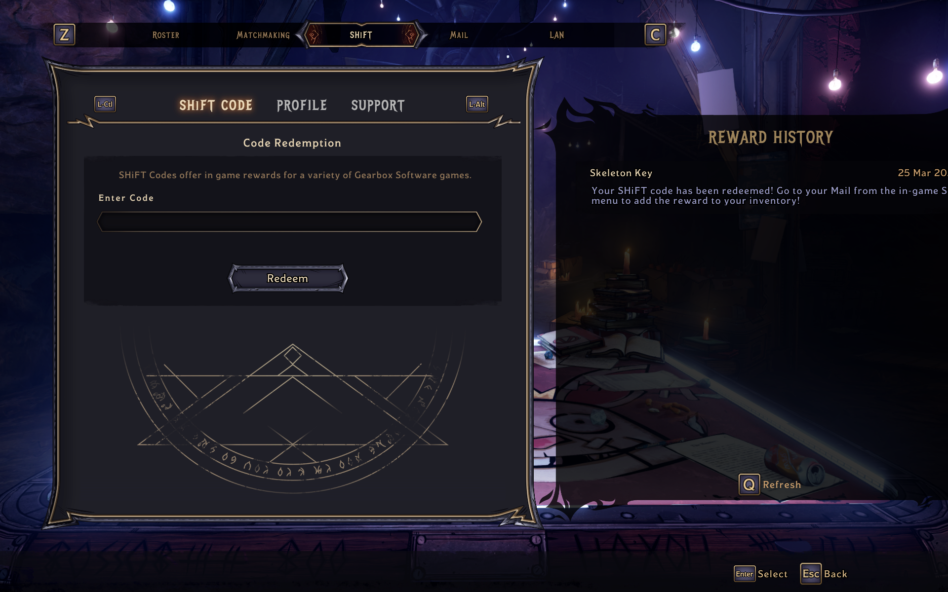 tiny tina's shift code in-game redemption window
