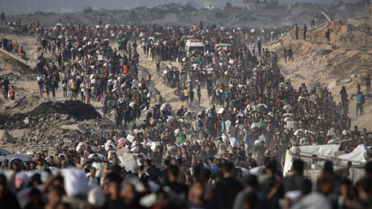 Cientos de palestinos claman en Ciudad de Gaza contra el desplazamiento: "Gaza es nuestra"