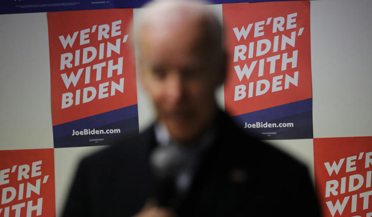 Democratic presidential candidate Joe Biden speaks to volunteers at state campaign headquarters on January 13, 2020 in Des Moines, Iowa. / Spencer Platt / Getty Images