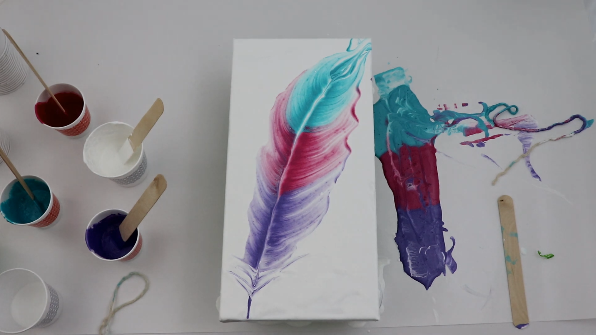Feather String Pull With Extreme Sheen Paint: Fluid Abstract Art
